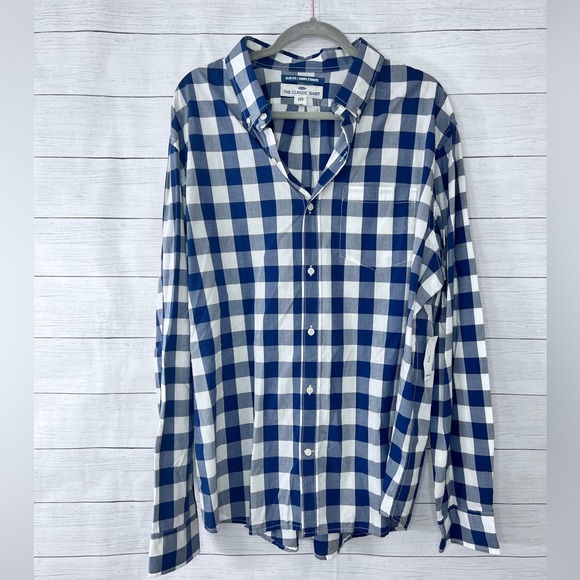 NWT Old Navy Slim Fit Gingham Long Sleeve Button Down XXL Blue White 💗 - Picture 1 of 4